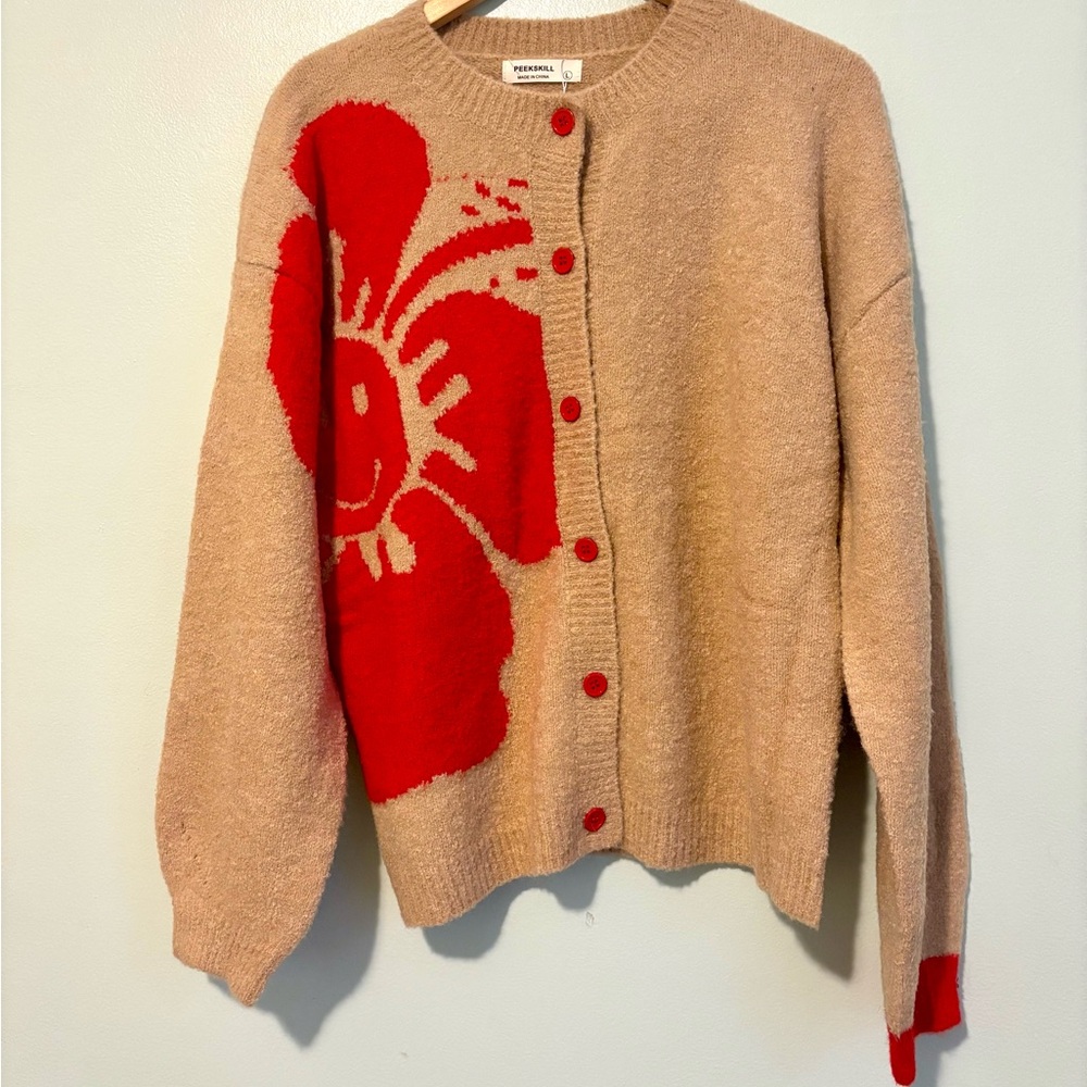 NWT Peekskill Wool-Blend Happy Hibiscus Contrast Cardigan – Size L